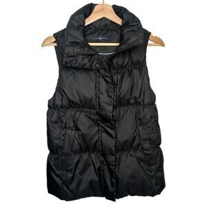 Gap Black Quilted Mock Neck Full Zip & Snaps Closure Down Puffer Vest Size S